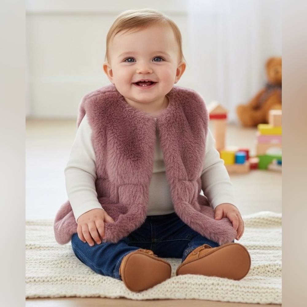 Adorable First Impressions Dusty Rose/Mauve Girls Faux Fur Vest, 12 mon